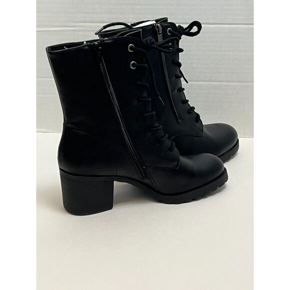 Sun + Stone Women Sheilaa Faux Leather Block Heel Combat & Lace-Up Boots - Picture 6 of 12